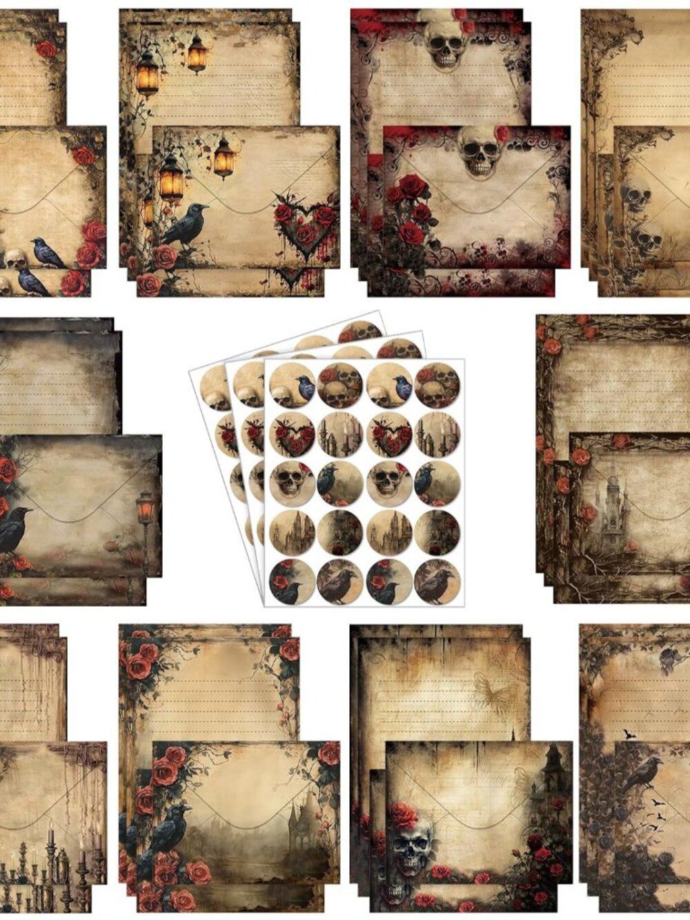160 Pcs Gothic Stationery Paper and Envelopes Set, 5.5 x 8.25''